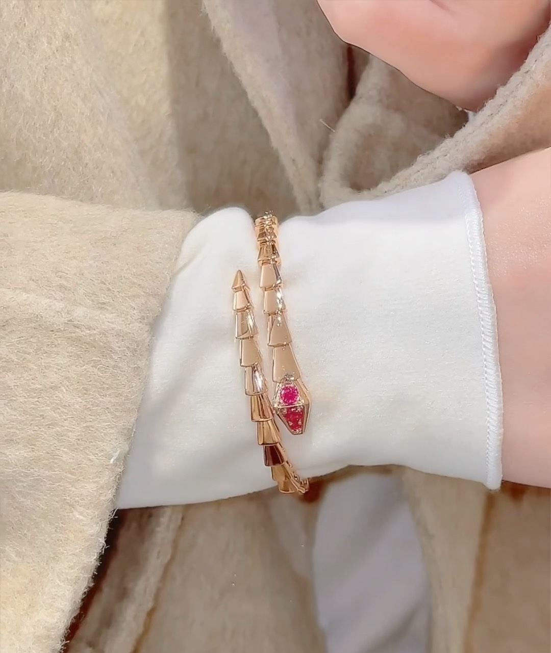 Bvlgari Rose Gold and Red Gem Serpenti Viper Bangle Bracelet - Original Replica Club