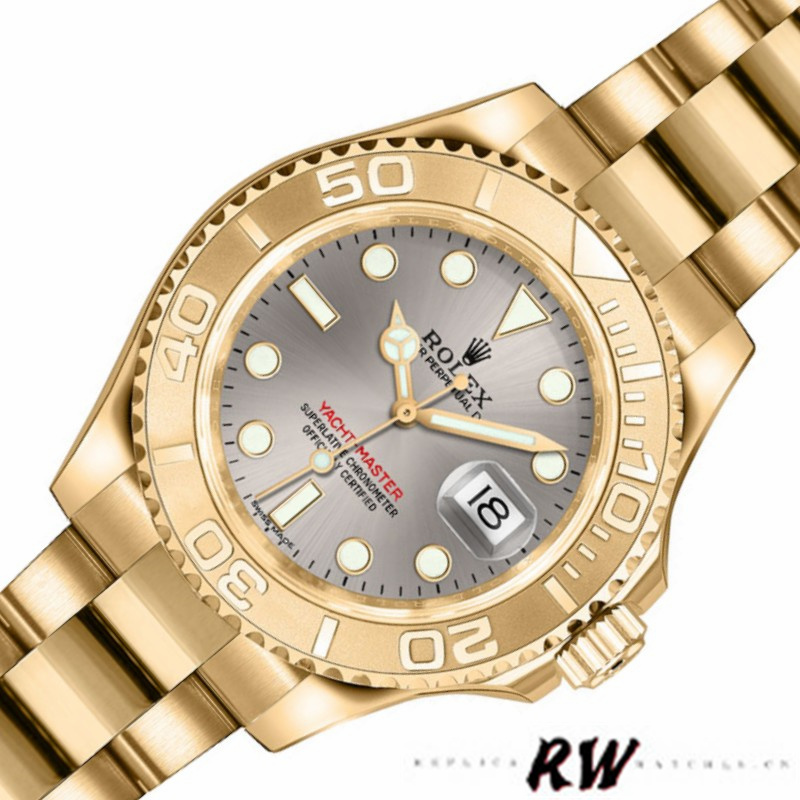 Rolex Yacht-Master 169628 Yellow Gold Grey Dial 29MM Lady Replica Watch
