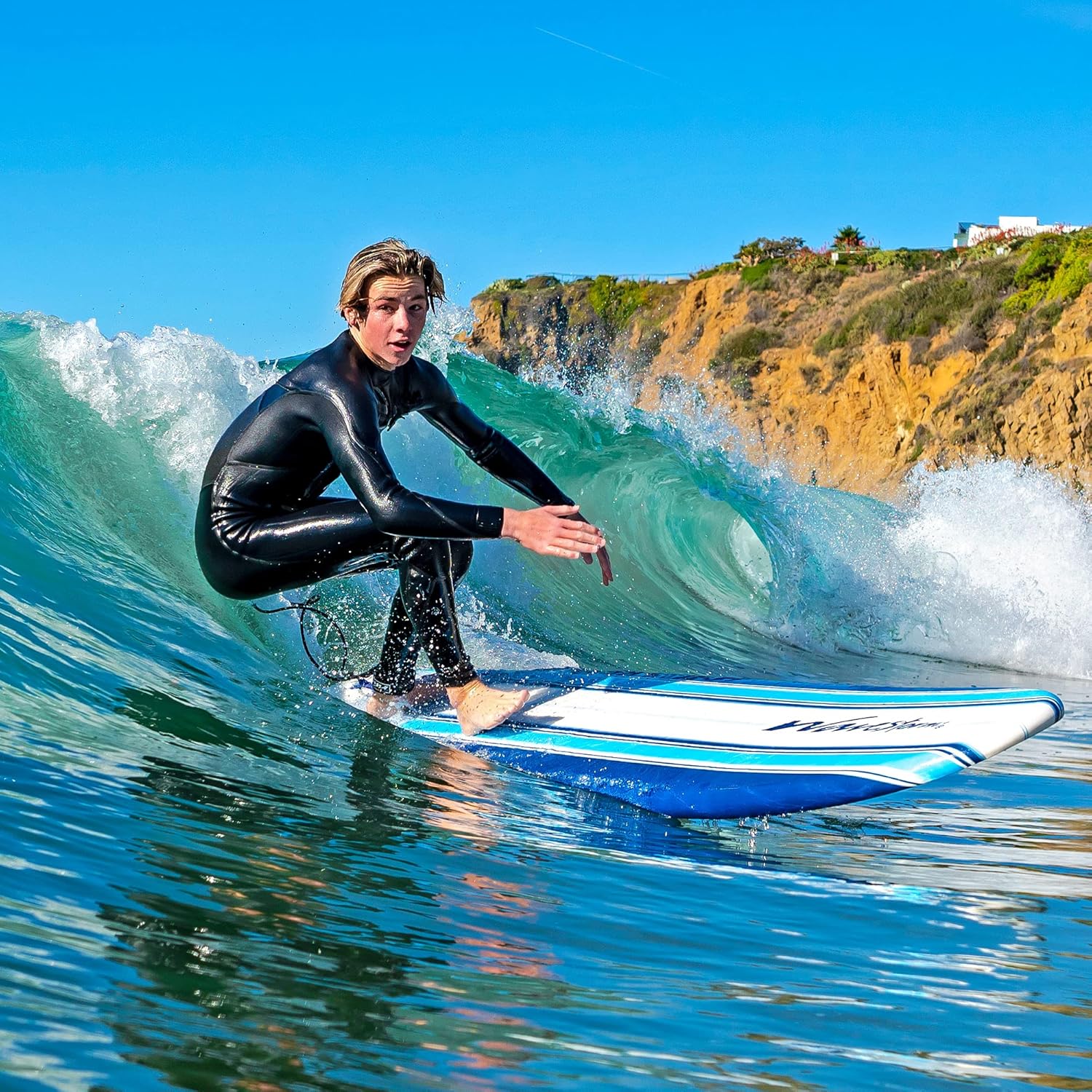 8ft Soft Top Foam Surfboard, EPS Core, 3 Stringers, Wax-Free Longboard, 200lb Capacity - Image 7 8ft Soft Top Foam Surfboard, EPS Core, 3 Stringers, Wax-Free Longboard, 200lb Capacity - Image 7
