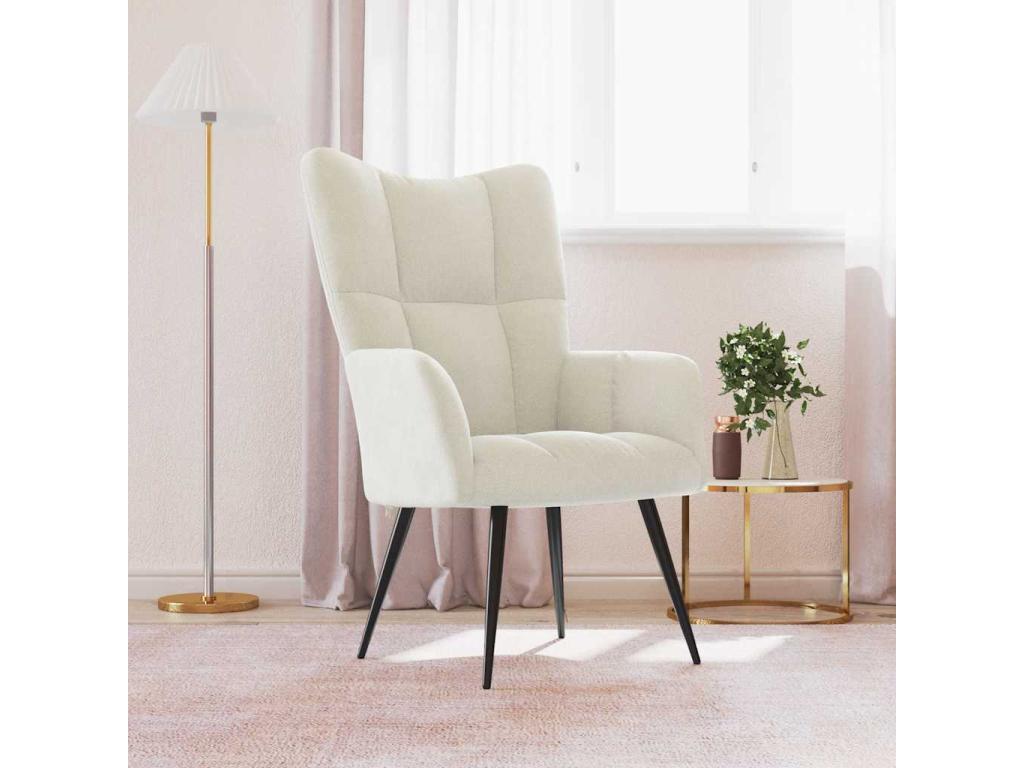 Sillón de relax de terciopelo color blanco crema