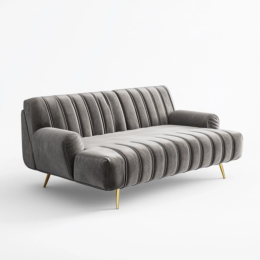 Sofá cama tapizado terciopelo gris patas metálicas estructura convertible