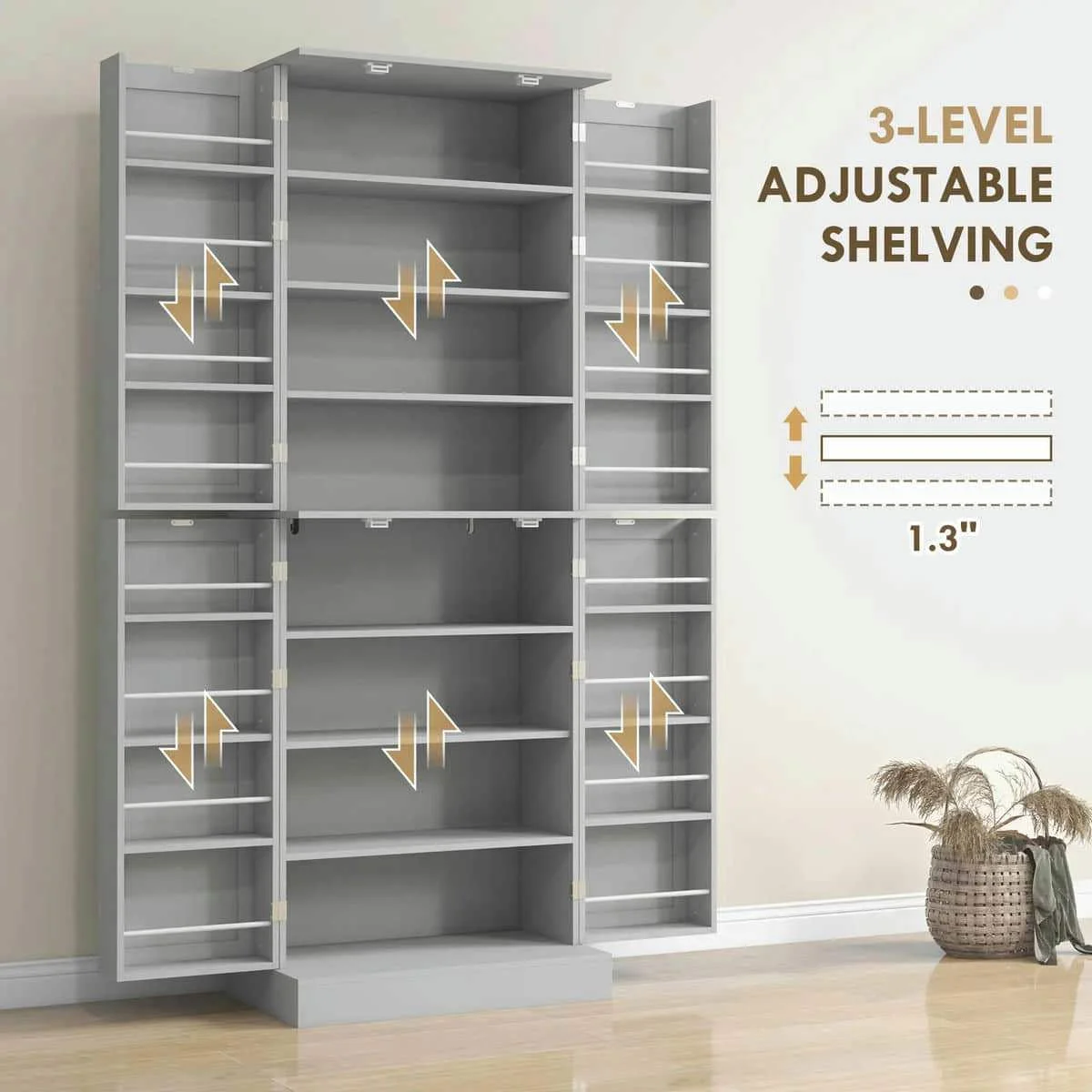 Spaco 17-Tier Kitchen Small Pantry Cabinet with 2 Doors and 6 Adjustable Shelves, Cabinet Pantry, Freestanding 5-Tier Shelving Pantries for Kitchen Storage, Gray - Image 63