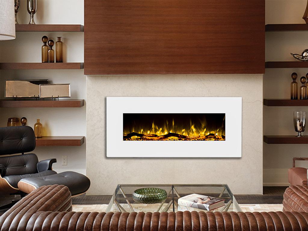 Chimenea eléctrica mural LALITA - Ancho 110 x Prof. 14 x Alt. 49 cm - Blanco