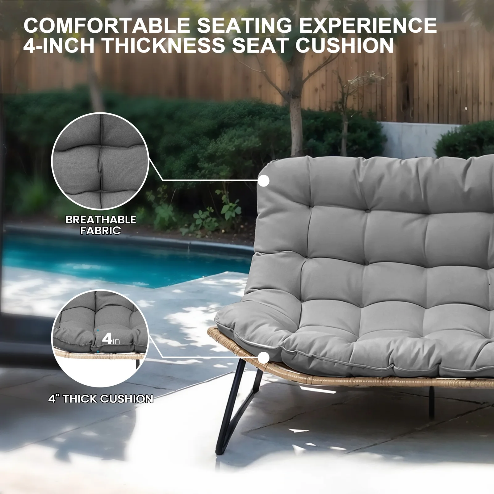 Crestlive Products Patio Loveseat, All-Weather Rattan Large Furniture with Soft Cushions, Outdoor Loveseat for Balcony, Poolside, Backyard (Beige) - Image 12