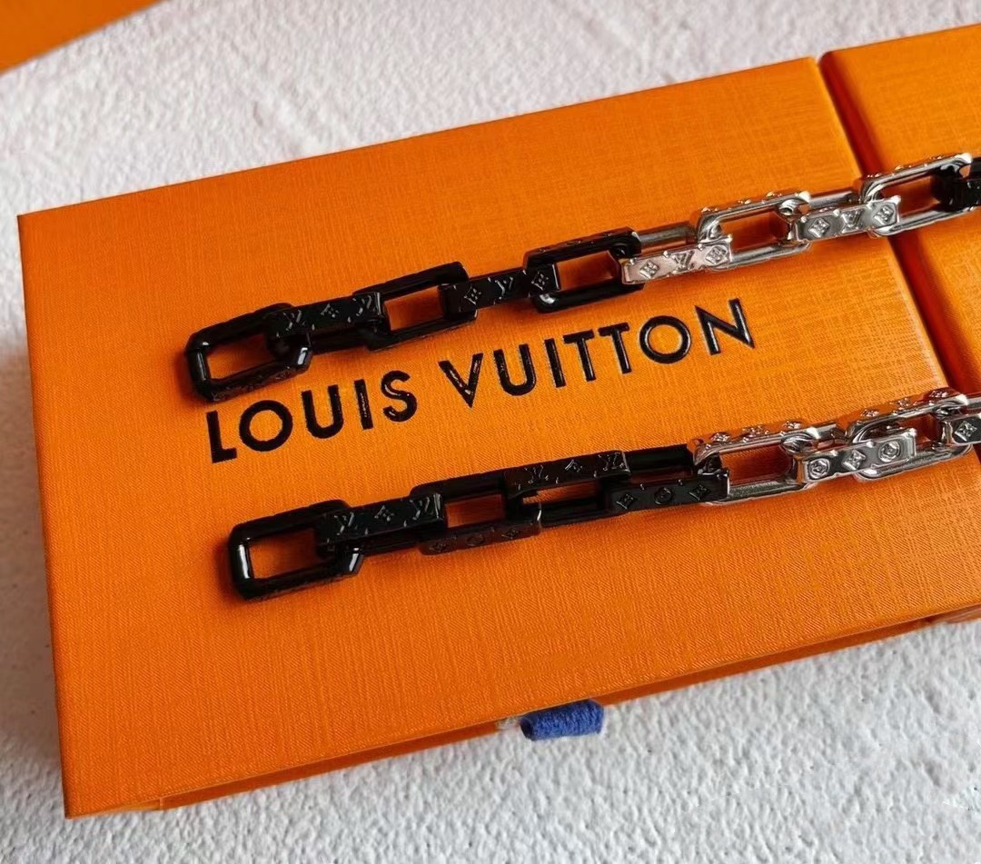 Louis Vuitton Black Silver Mixed Metal Color Monogram Bracelet Mens - Original Replica Club
