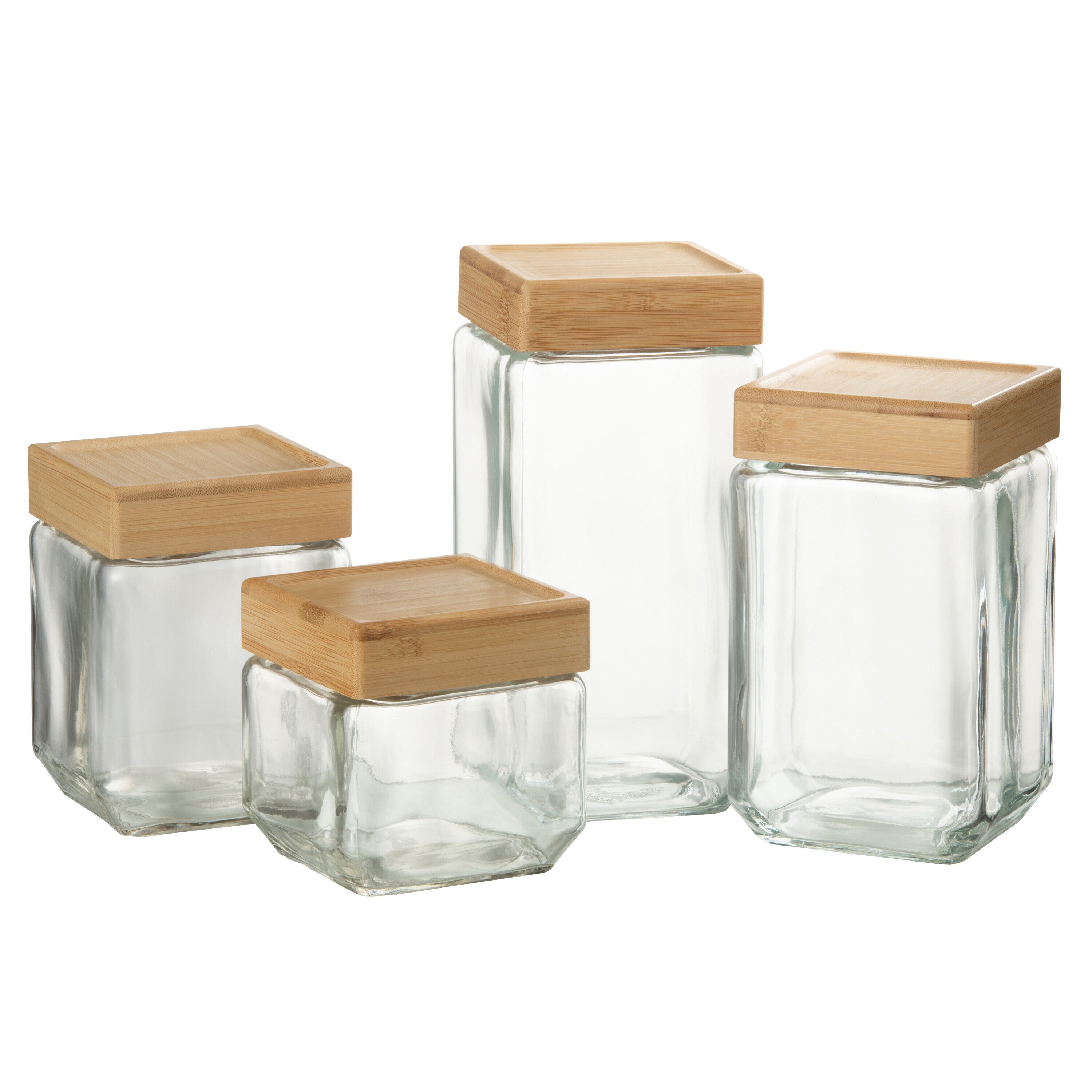 J-Line voorraadpot Brad - glas bamboe - transparant naturel