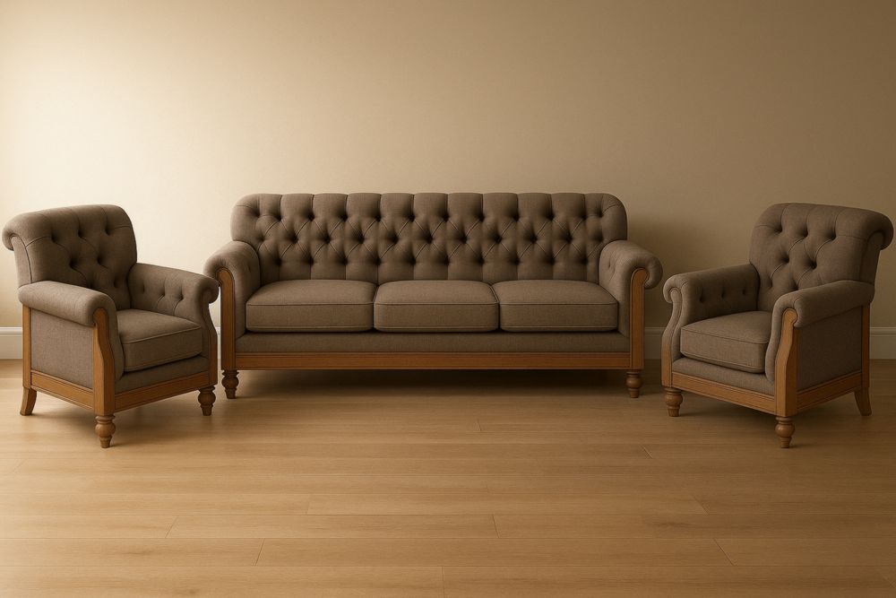 Juego de Sofá Chesterfield de Tela de Poliéster/Madera en Marrón