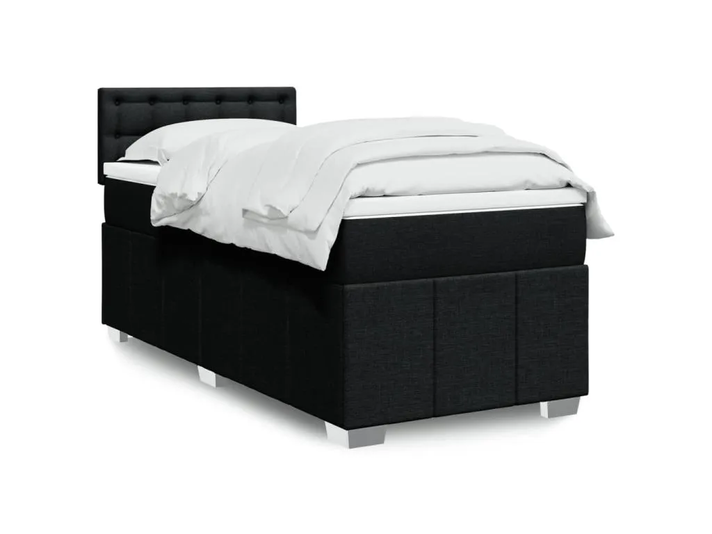 Cama box spring con colchón tela negro 80x200 cm rew3521222