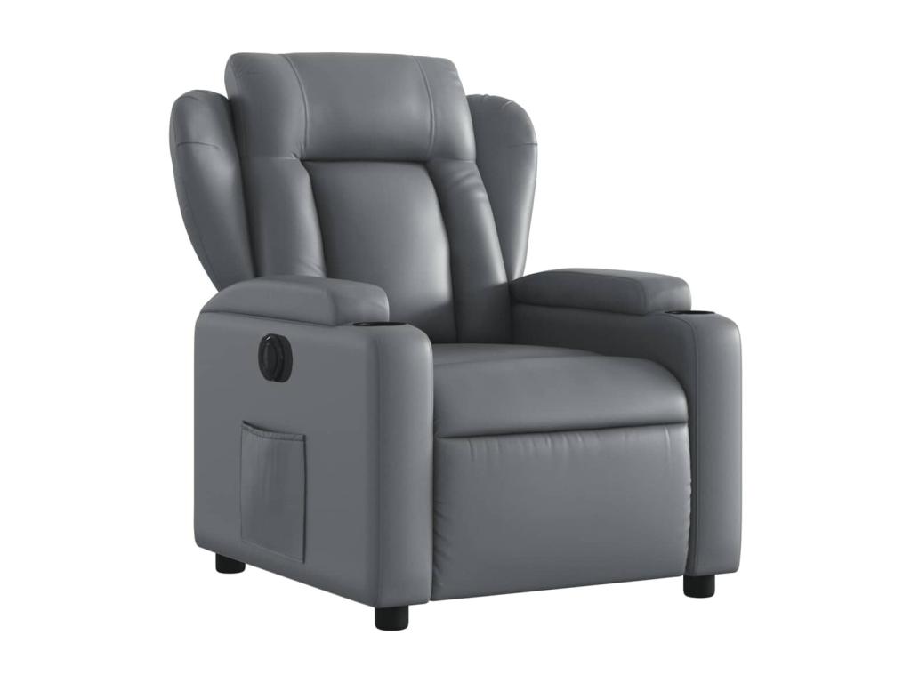 Sillón reclinable eléctrico de cuero sintético gris