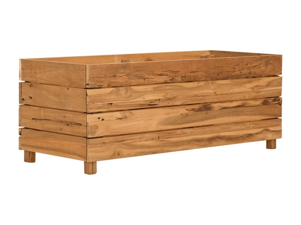 Jardinera madera maciza de teca y acero 100x40x38 cm