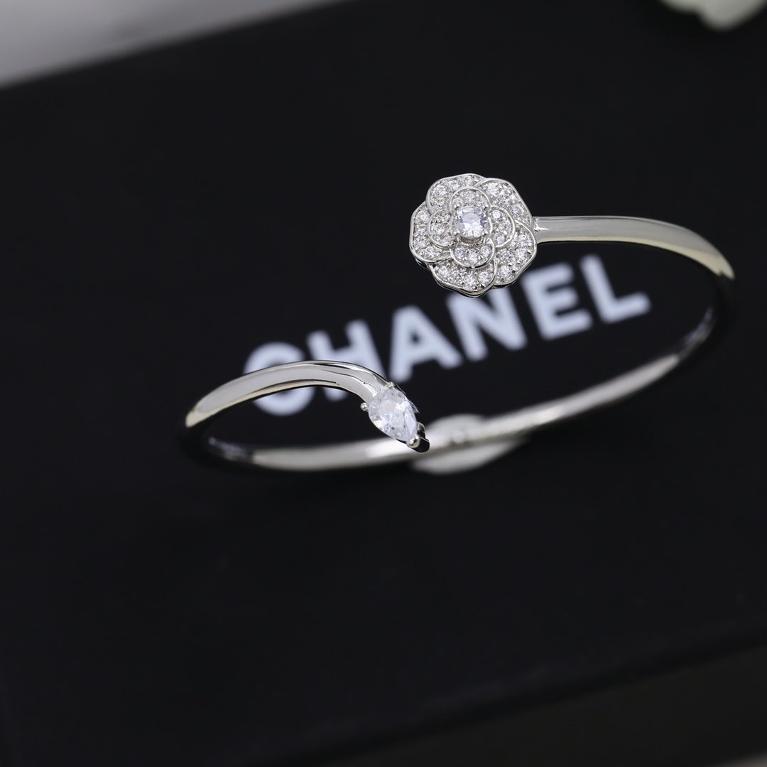 Dainty Chanel Camellia Cuff Bangle Bracelet - Original Replica Club