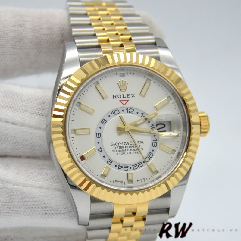 Rolex Sky-Dweller 326933 Stainless Steel Yellow Gold White Dial 42MM Mens Replica Watch