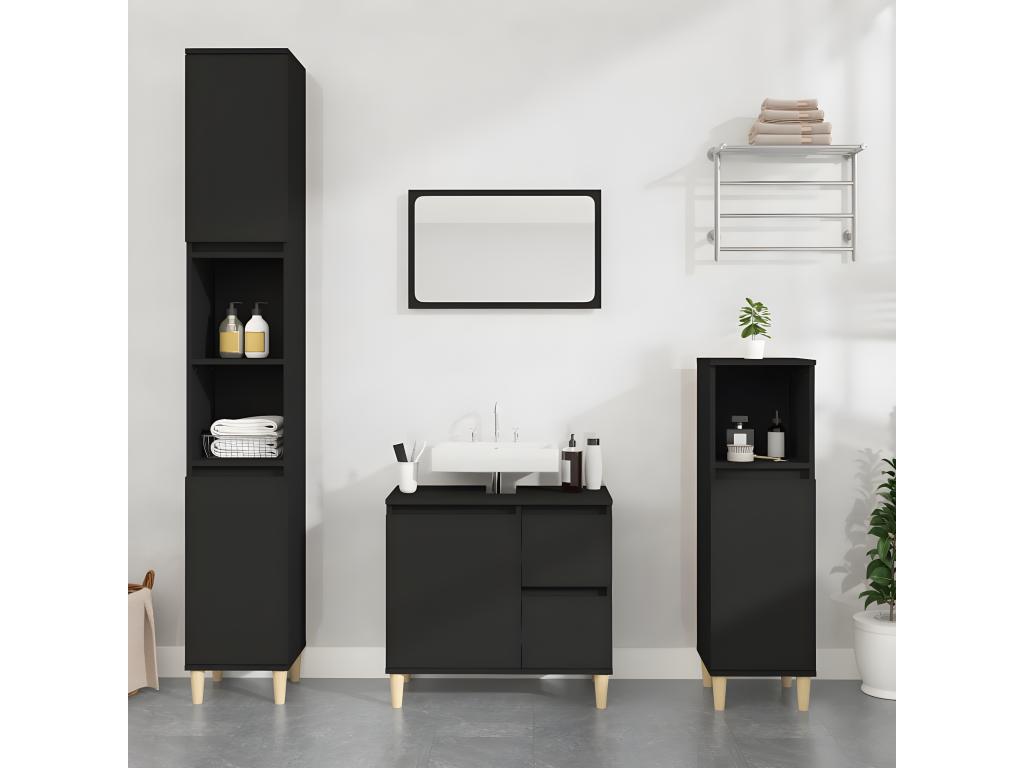 Armario de baño madera contrachapada negro 65x33x60 cm