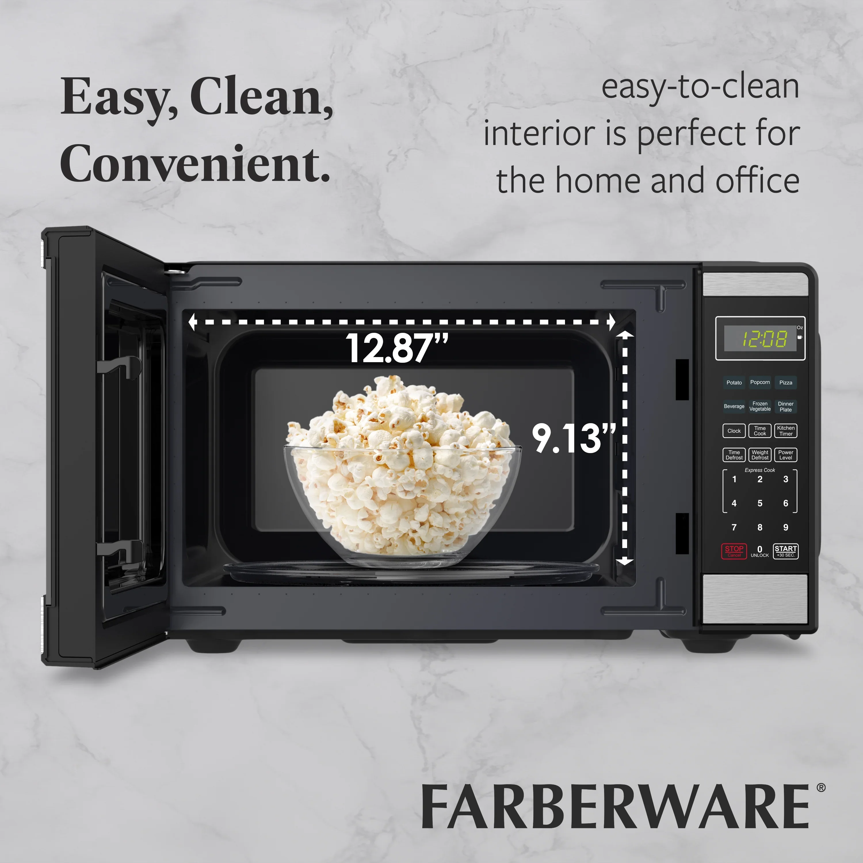 Farberware FMGZ09BKA 0.9 Cu. Ft. Microwave Oven, 900W, Digital Control, LED Display, 6 Cooking Presets, Black