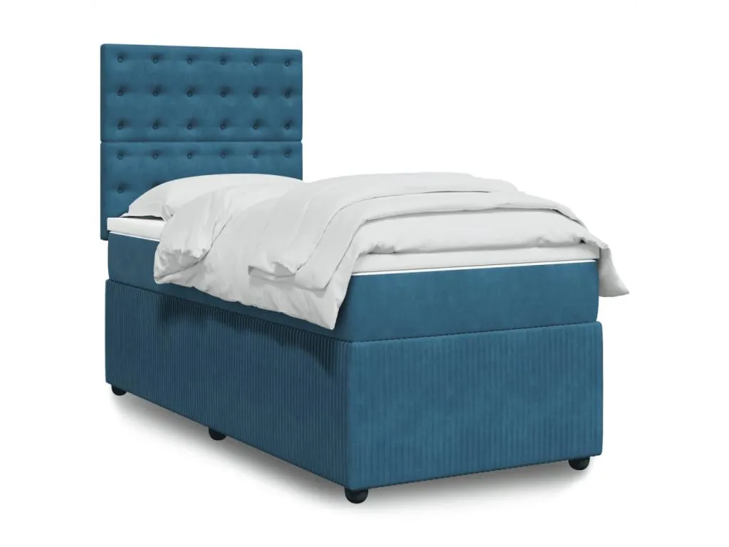 Cama box spring con colchón terciopelo azul oscuro 90x200 cm cqu3521454