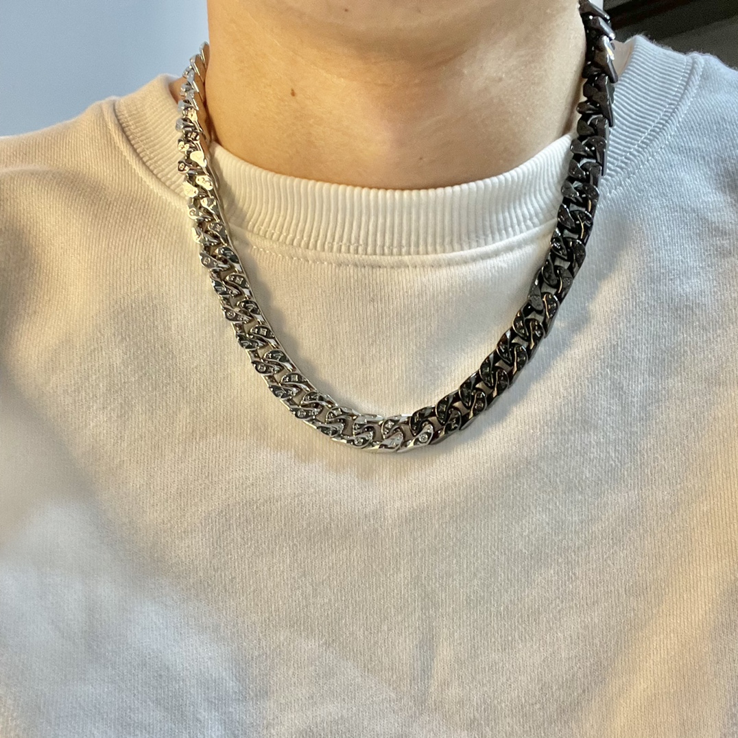 Louis Vuitton Half Black Half Silver Cuban Monogram Necklace - Original Replica Club