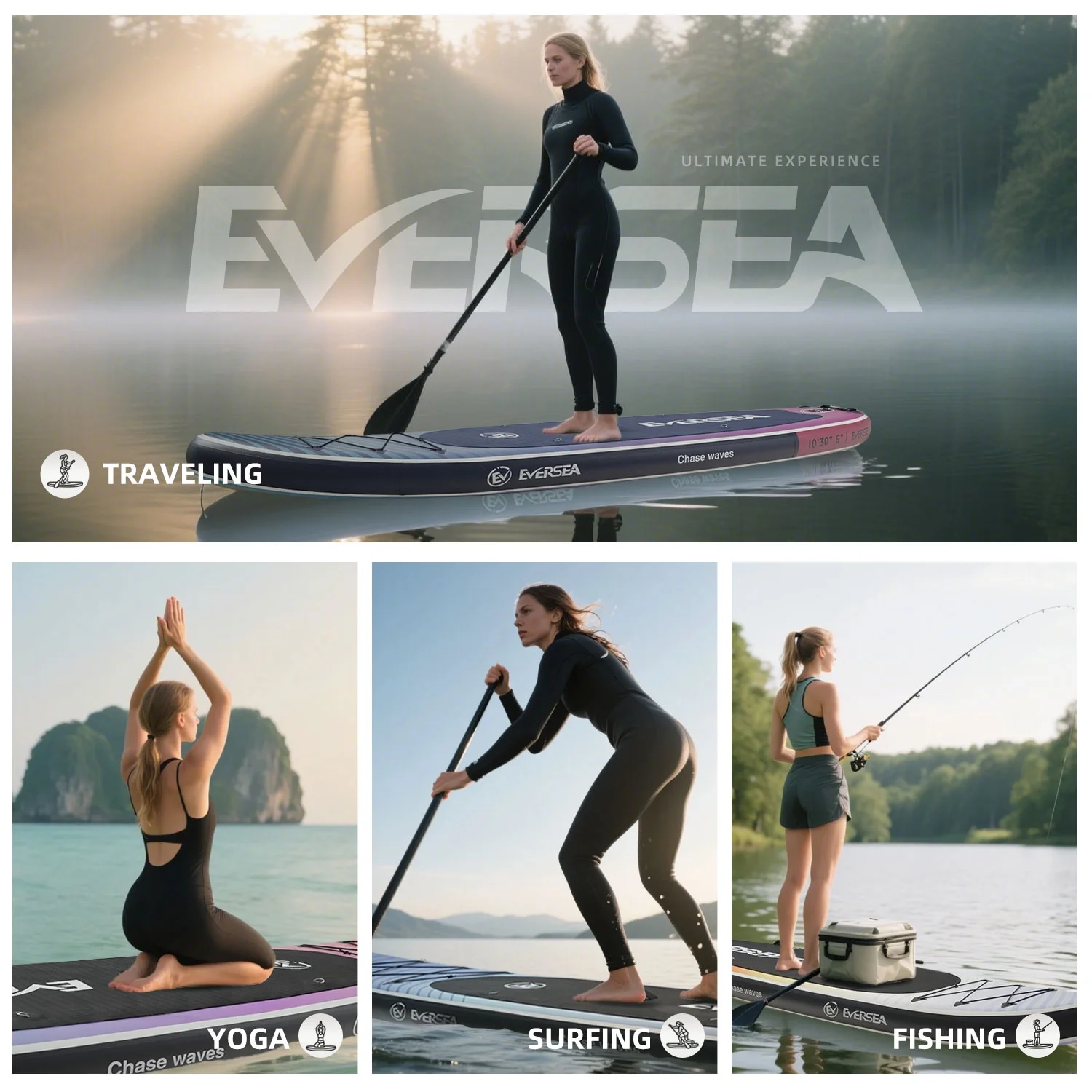 MSEASFREE 10' Inflatable Stand up Paddle Board,with Premium SUP Paddle Board Accessories,Non-Slip Comfort Deck for Youth & Adults - Image 2