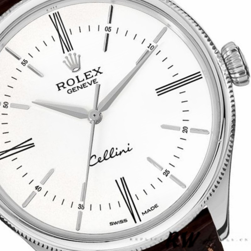 Rolex Cellini Time 50509 Brown Leather Strap White Dial 39mm Mens Replica Watch