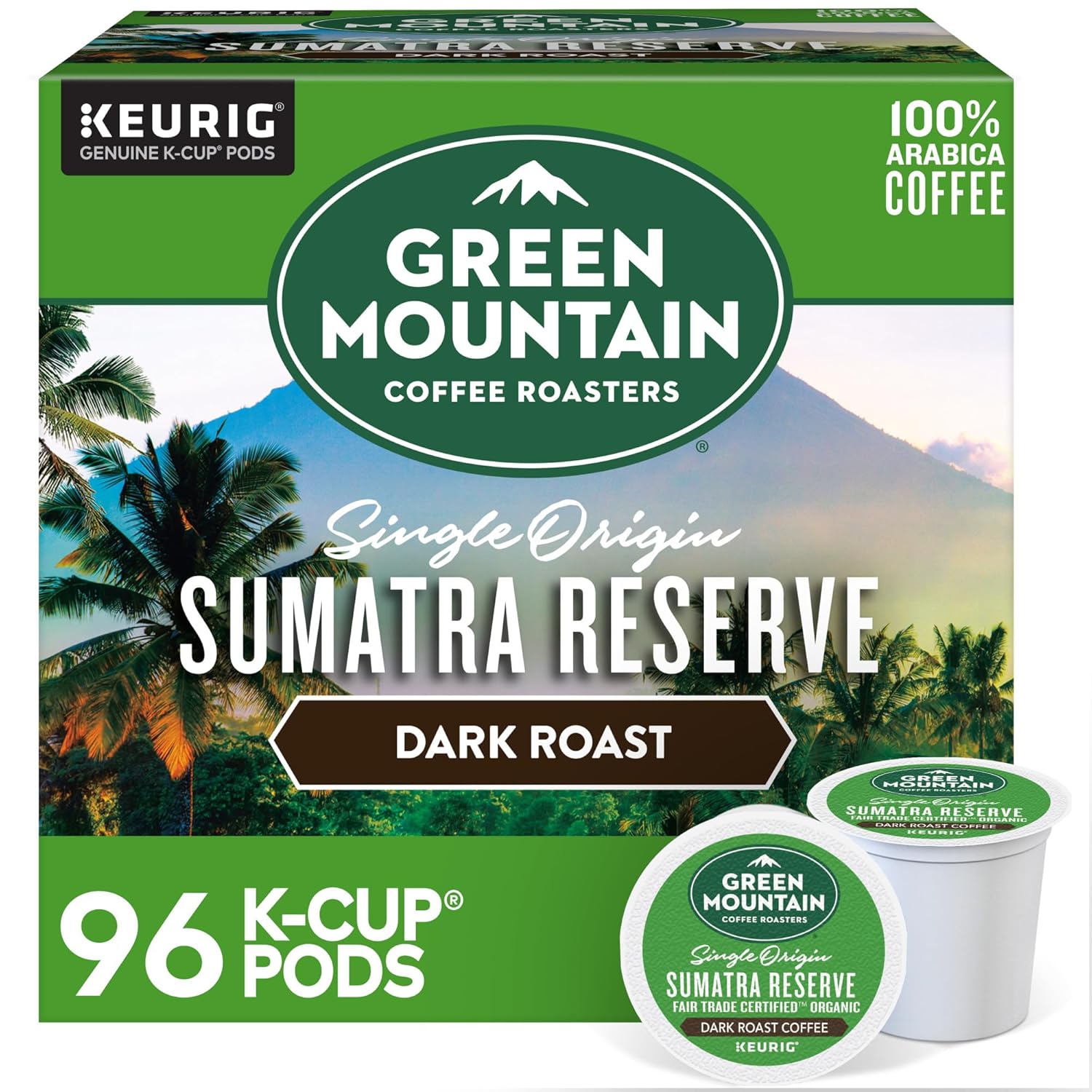 Green Mountain Coffee Roasters Sumatra Reserve Coffee. Keurig Single-Serve K-Cup pods. Dark Roast. 96 Count