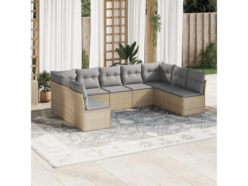 Set de sofás de jardín 9 pzas con cojines ratán sintético beige 41550wiza