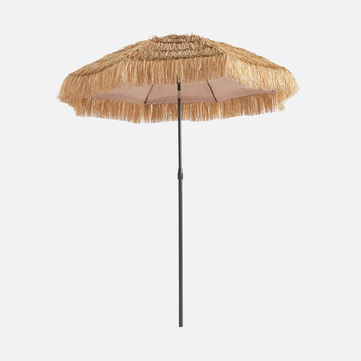 Monaco - Parasol redondo recta exótica, Ø2m + acero efecto madera y paja