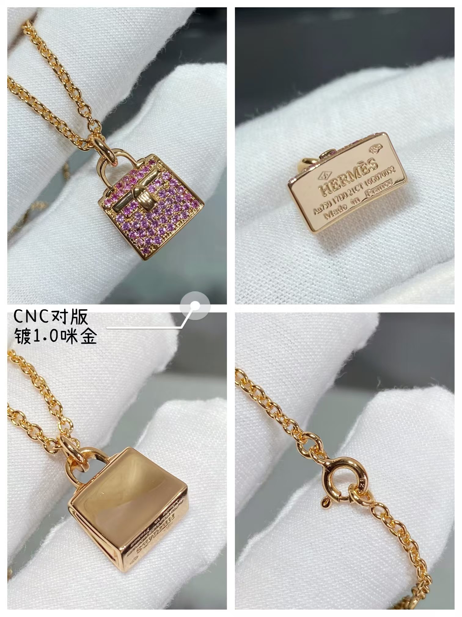Hermes Diamond Paved Bag Pendant Necklace - Original Replica Club