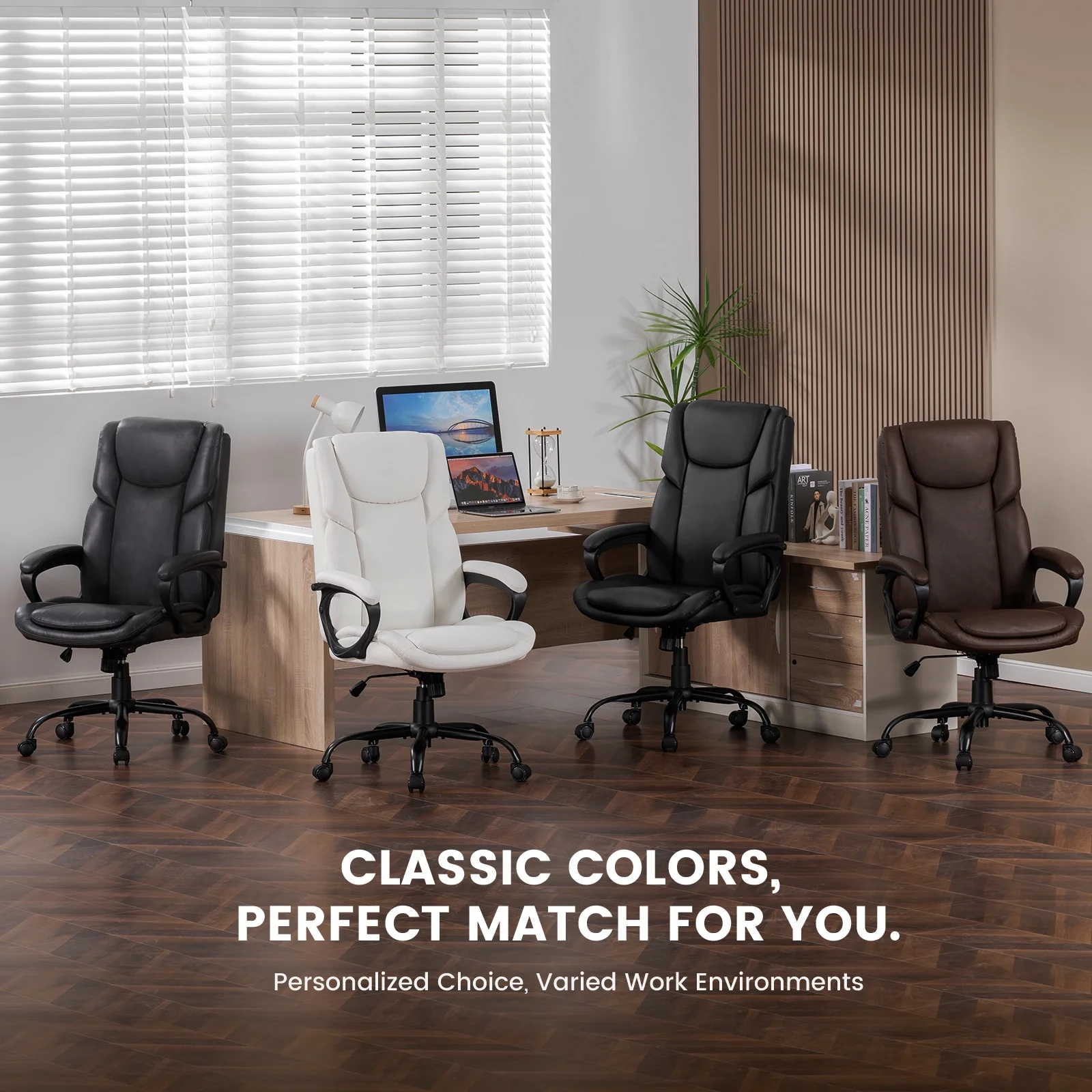 Mainstays Executive Ergonomic High Back Leather Home Office Desk Chair, Black - Image 13