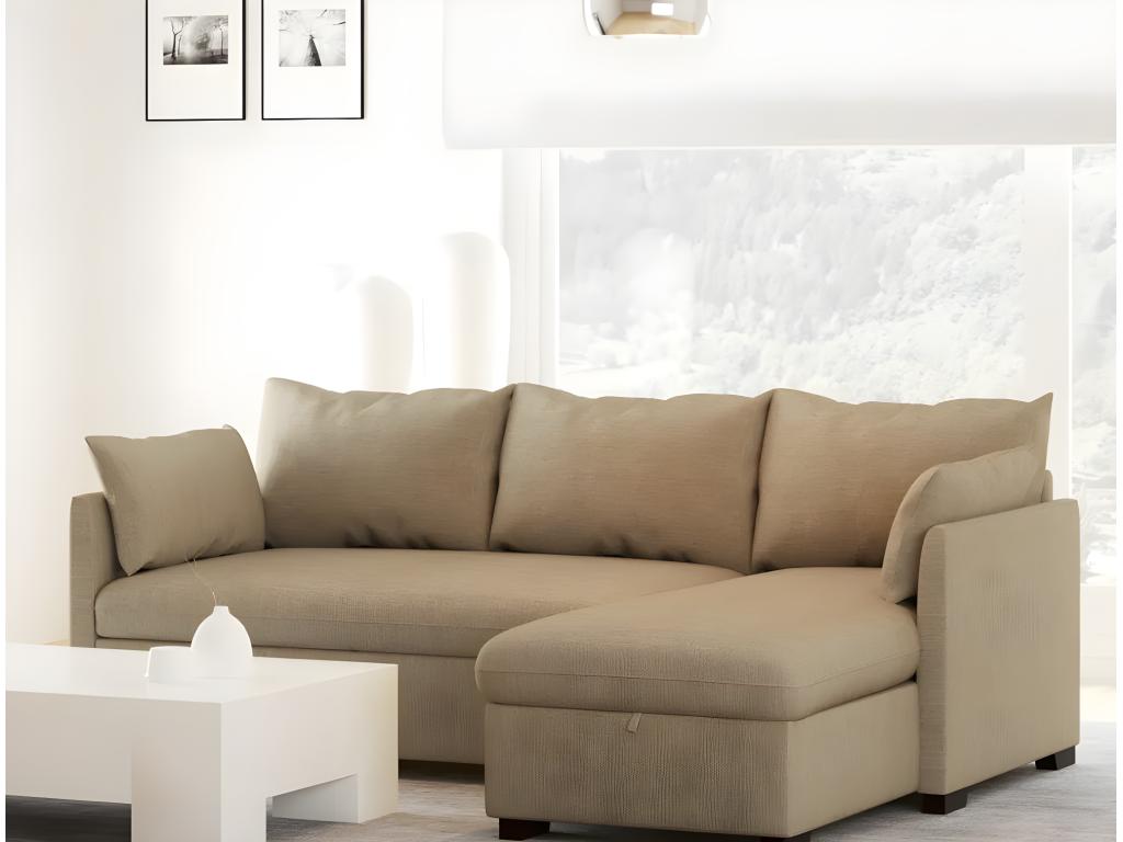 Sofá chaise longue 3 plazas reversible - poliéster - beige