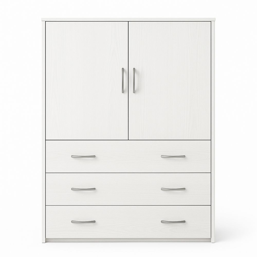 Armario moderno de dos puertas y tres cajones, estructura de madera, estilo escandinavo, ideal para dormitorio o salón