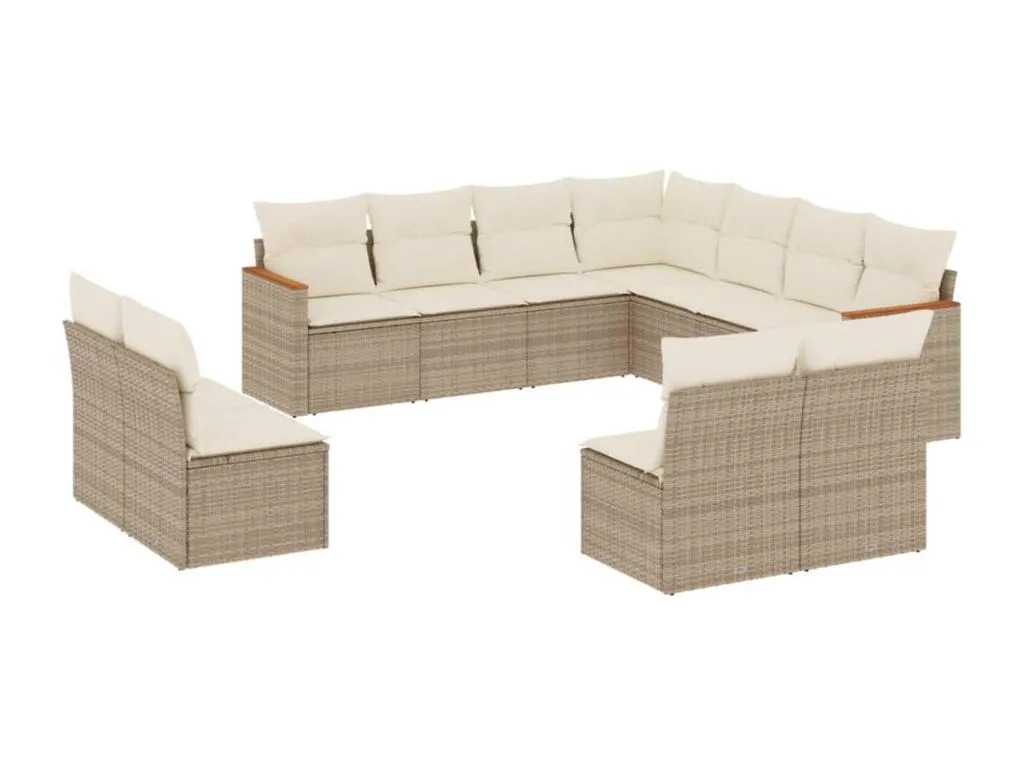 Set de sofás para jardín Biocasahogar – 11 piezas con cojines en ratán sintético beige KJ8989626