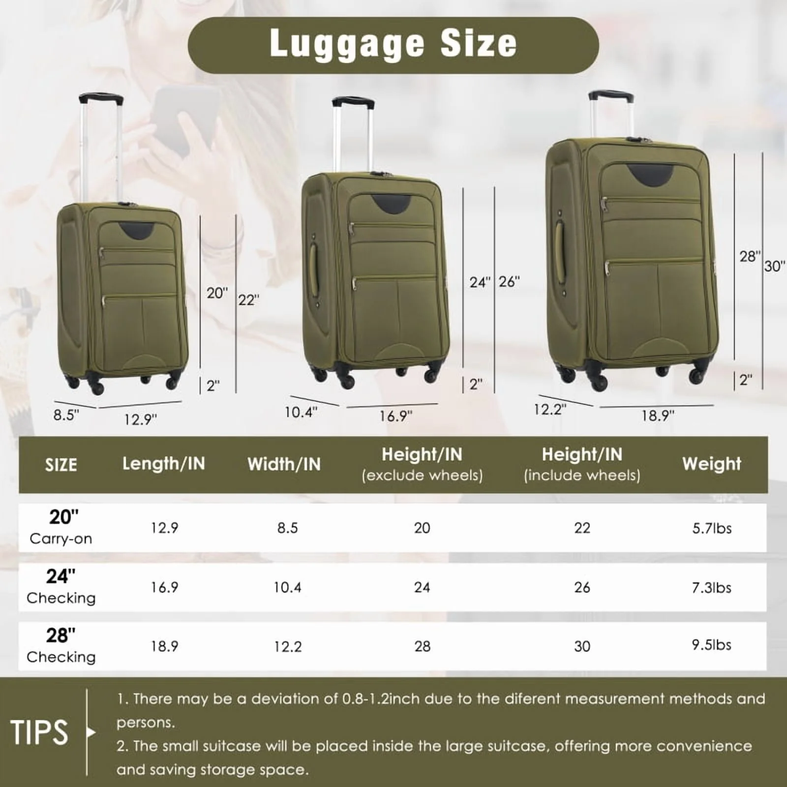 Softside Luggage Expandable 3 Piece Set Suitcase Upright Spinner Softshell Lightweight Luggage Travel Set - Image 51