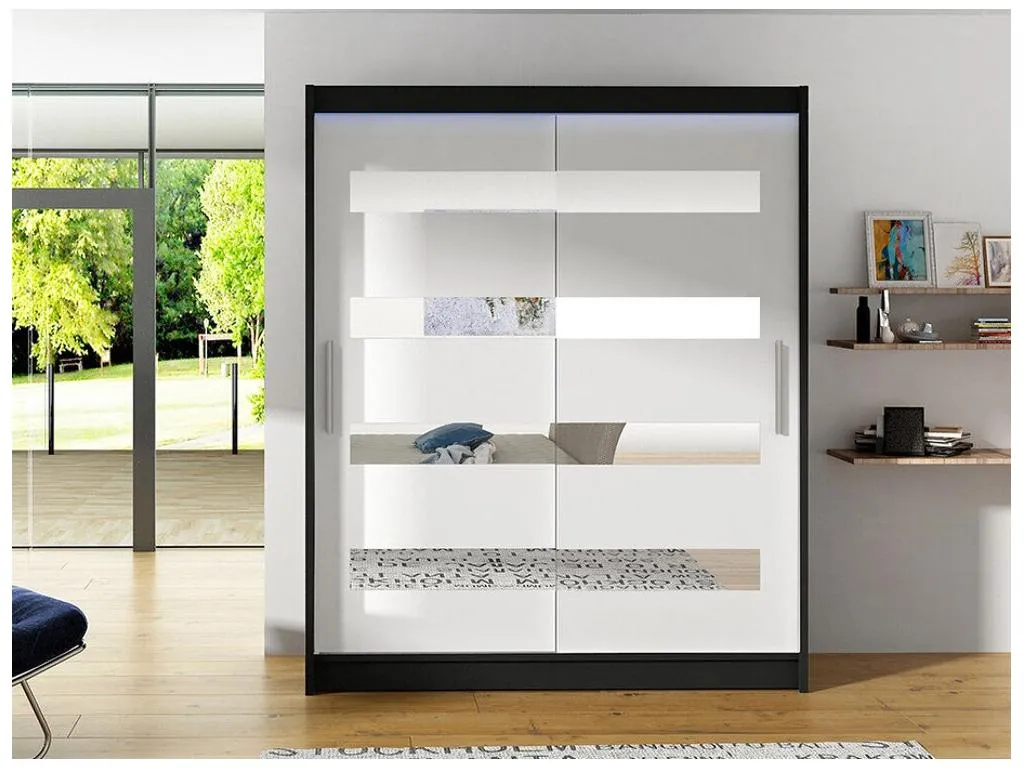 Armario Micasacool 136 Blanco | Negro 200x150x58cm Puertas de armario - Correderas