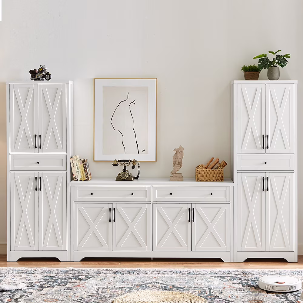TrumanPick 61"H Large Buffet Sideboard Cabinet, TV Cabinet, Kitchen Pantry for Dining Room, Living Room, 61.3''L x 15''W x 29.8''H, White/Walnut - Image 5