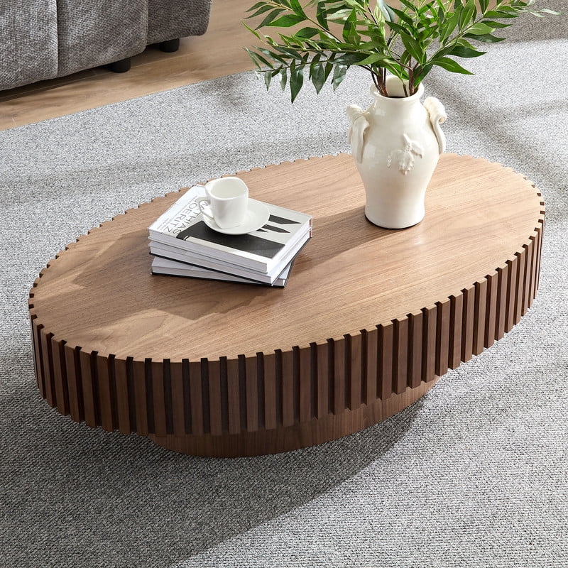 FFH 43.7 inch Oval Coffee Table for Living Room,Handcraft Rustic Corner Coffee Table Nature Wood Relief Sturdy Pedestal for Apartmen,Side Table Centre Table,Nature Wood - Image 86