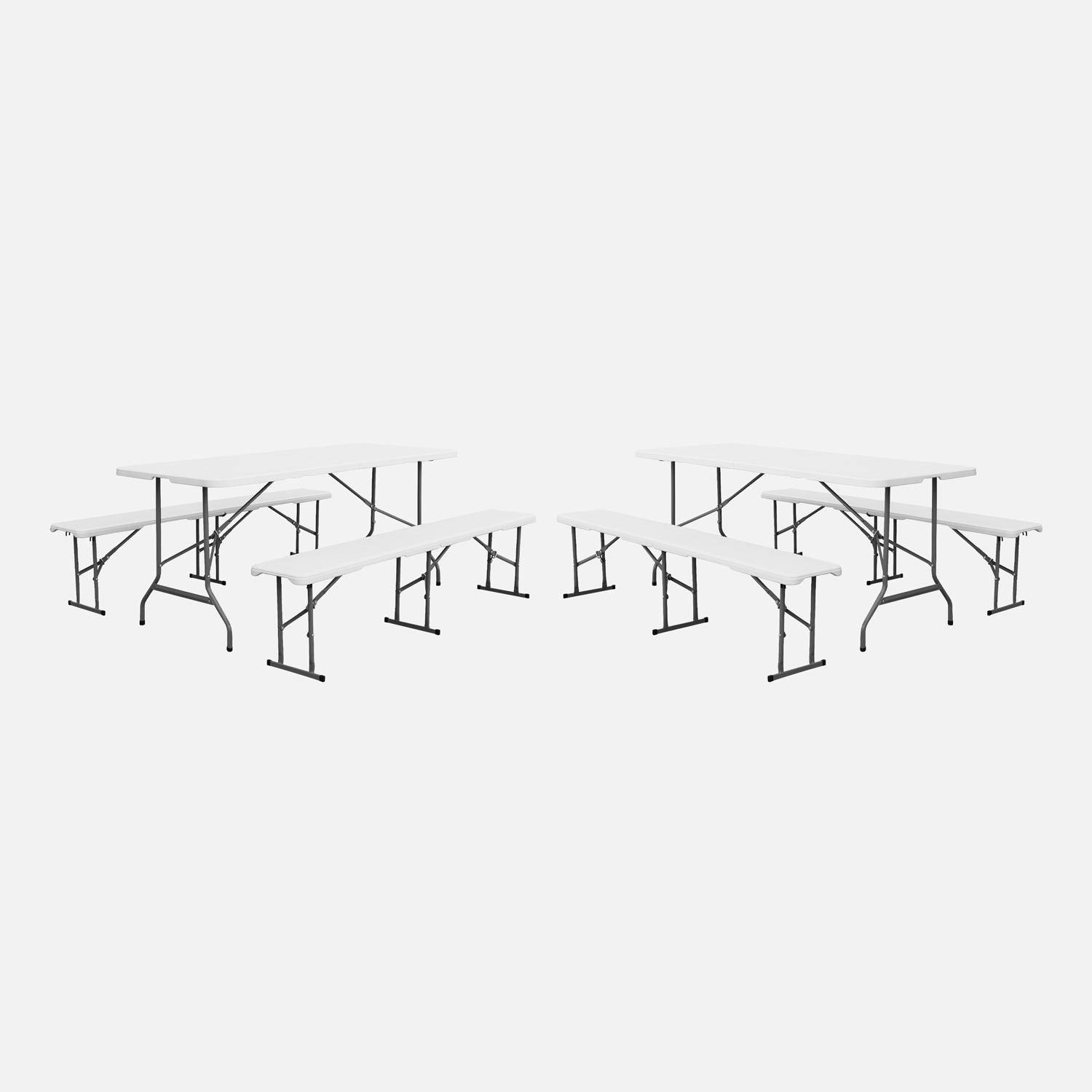 Fiesta set - Mesa de recepción plegable acero 2 bancos, set de 2