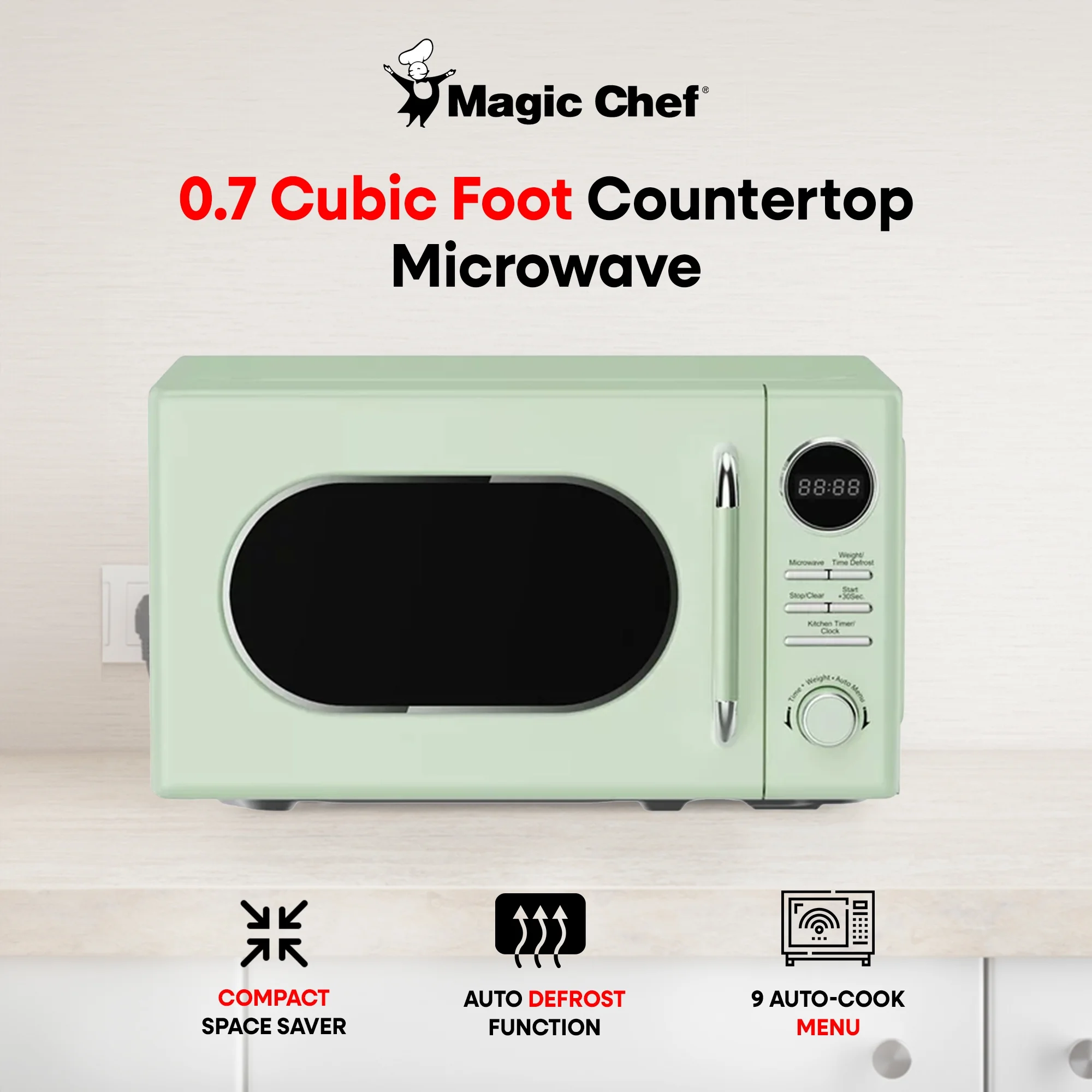 Magic Chef 0.7 Cubic Feet 700W Classic Retro Countertop Microwave, Green - Image 2