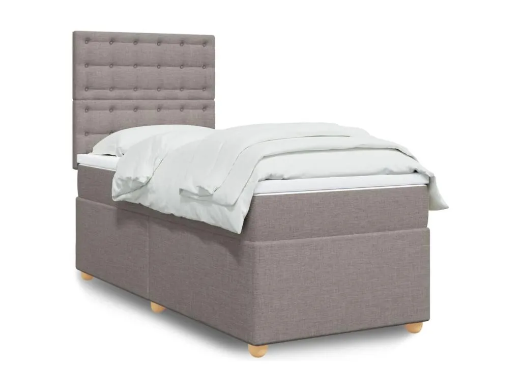 Cama box spring con colchón tela gris taupe 80x200 cm lgp3522961