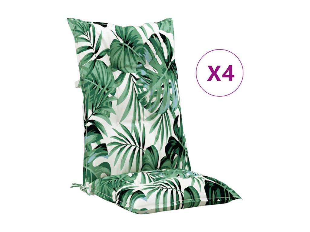 Cojín silla de jardín respaldo alto 4 unidades tela hojas 120x50x7cm