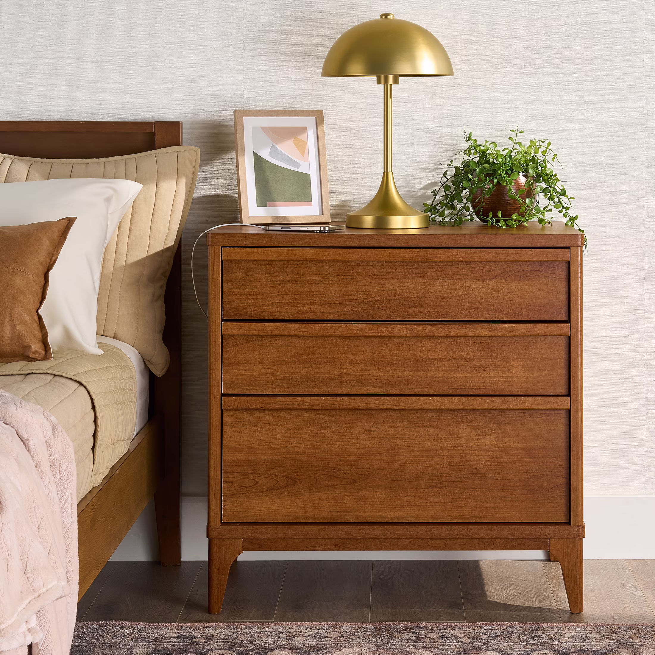 Better Homes & Gardens Greyson 3-Drawer Nightstand with USB, Acorn Finish - Image 2