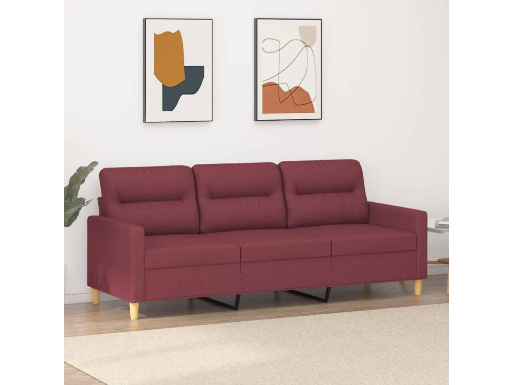 Sofá de 3 plazas de tela rojo tinto 180 cm