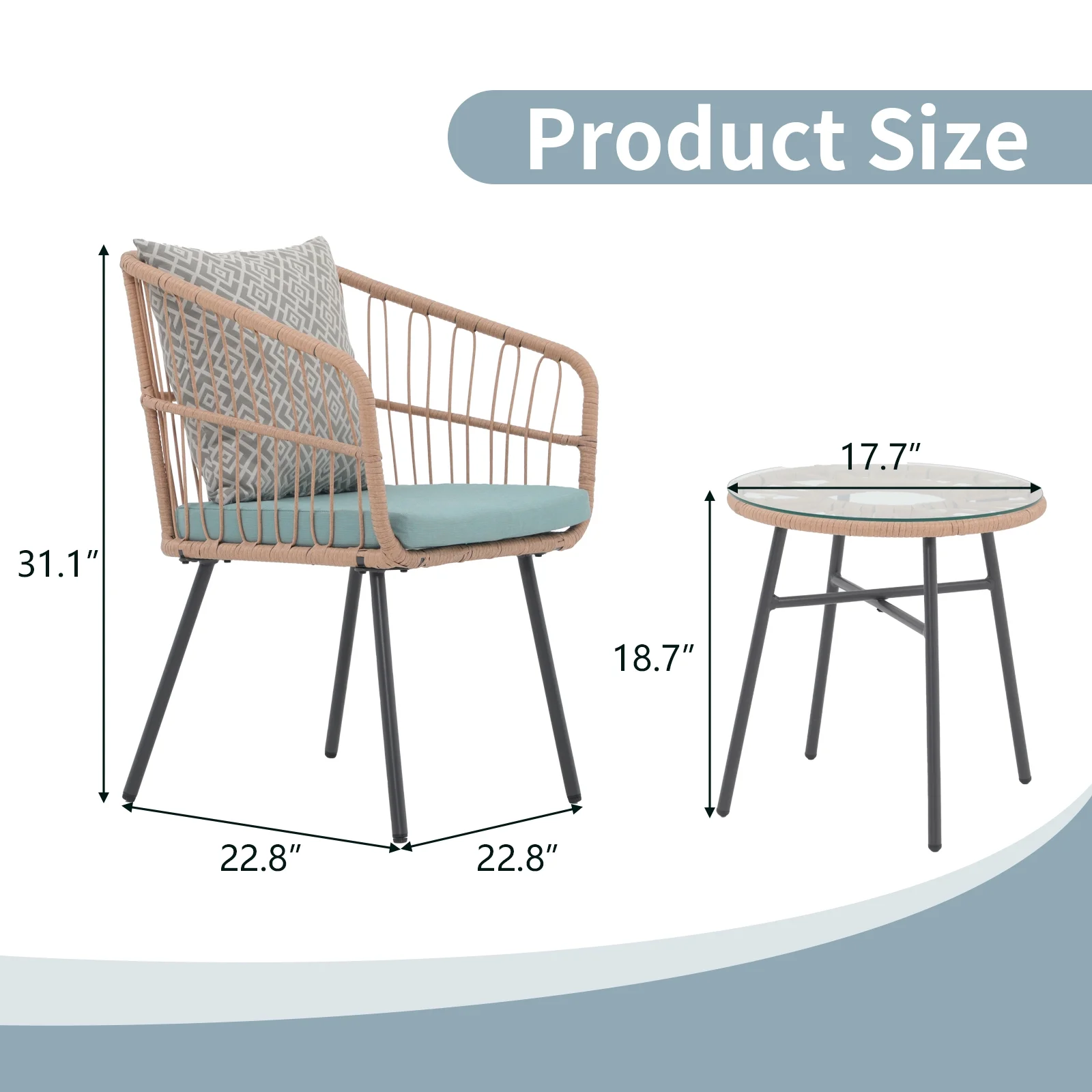Patio Furniture Set, Betcozy3 Pieces Outdoor Chairs Set with Glass Coffee Table for Garden, Bistro, Porch, Balcony, Backyard - Image 14