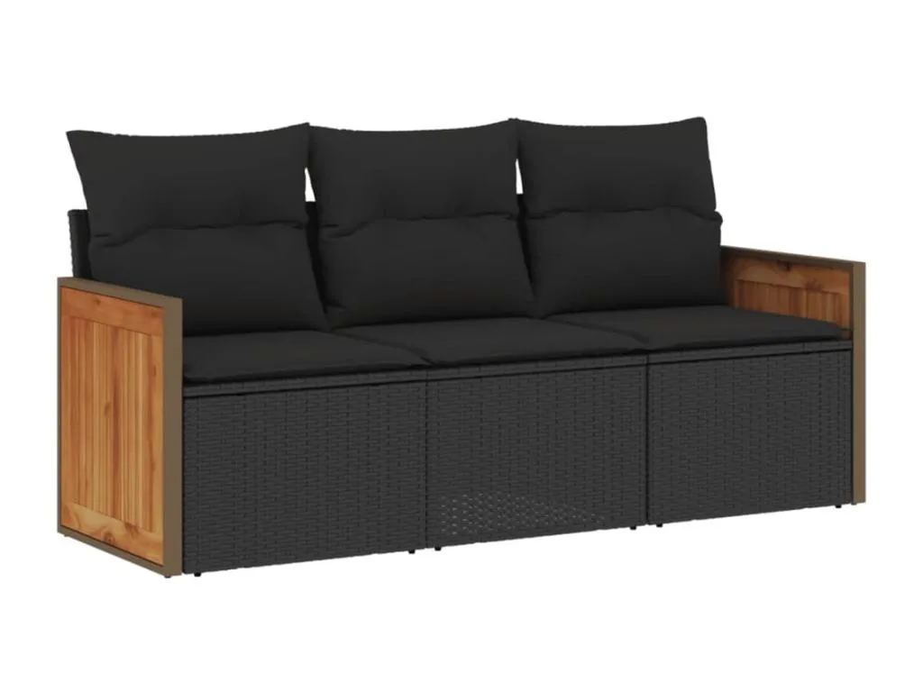 Set de sofás de jardín con cojines 3 pzas ratán sintético negro HQGO44203