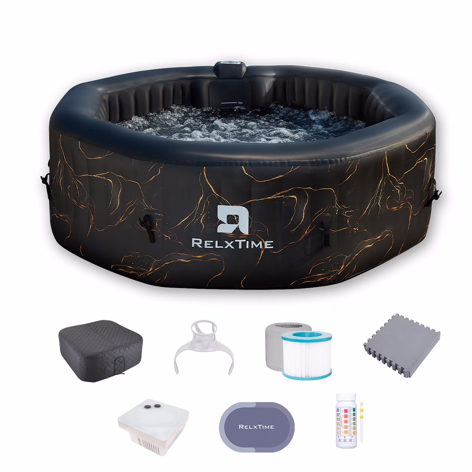 RELXTIME 2 Person Oval Inflatable Hot Tub Set Outdoor Spa with 100 Massage Jets, LED Light , Black