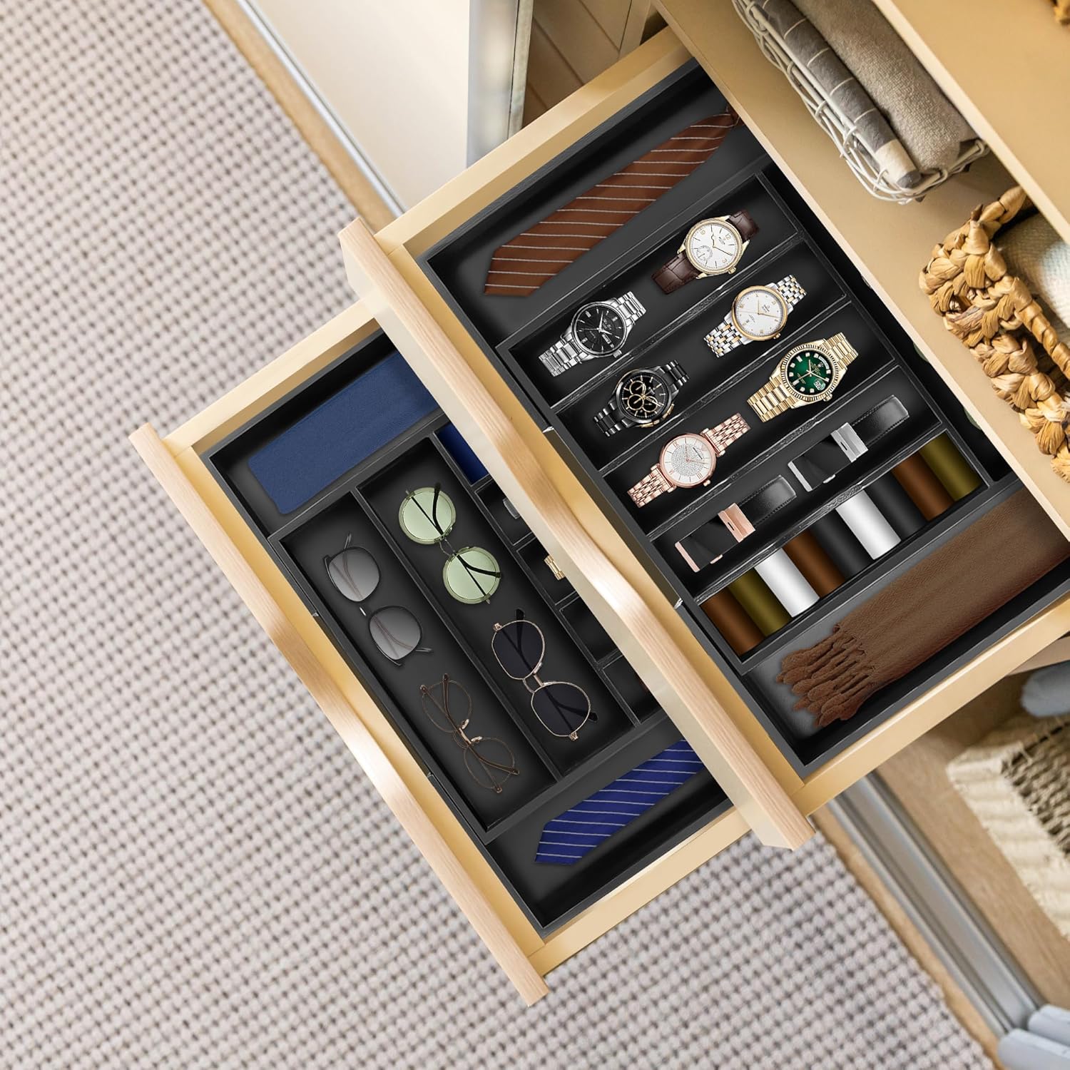 Large Premium Bamboo Silverware Organizer - Expandable Drawer Organizer & Utensil Organizer - 17