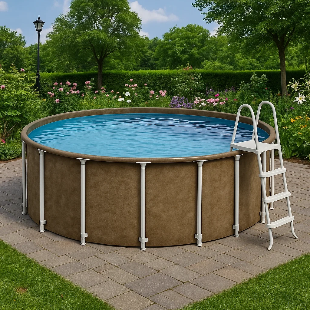 Piscina tubular redonda desmontable de acero 298x96 cm marrón/Gris con filtro y escalera CrSpDtD245ok