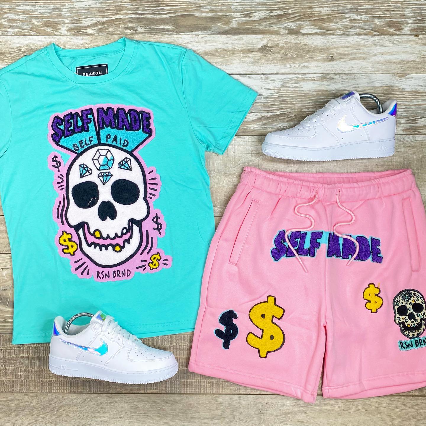 Suitmens Men's Daily Casual 3D Printed Short Sleeve T-Shirt Set 03