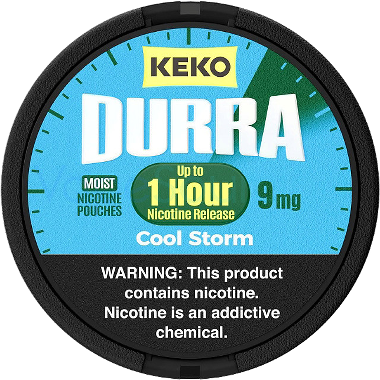 KEKO Cool Storm 9mg nicotine pouches — Slim Moist Pouch can with 20 strong cool storm pouches