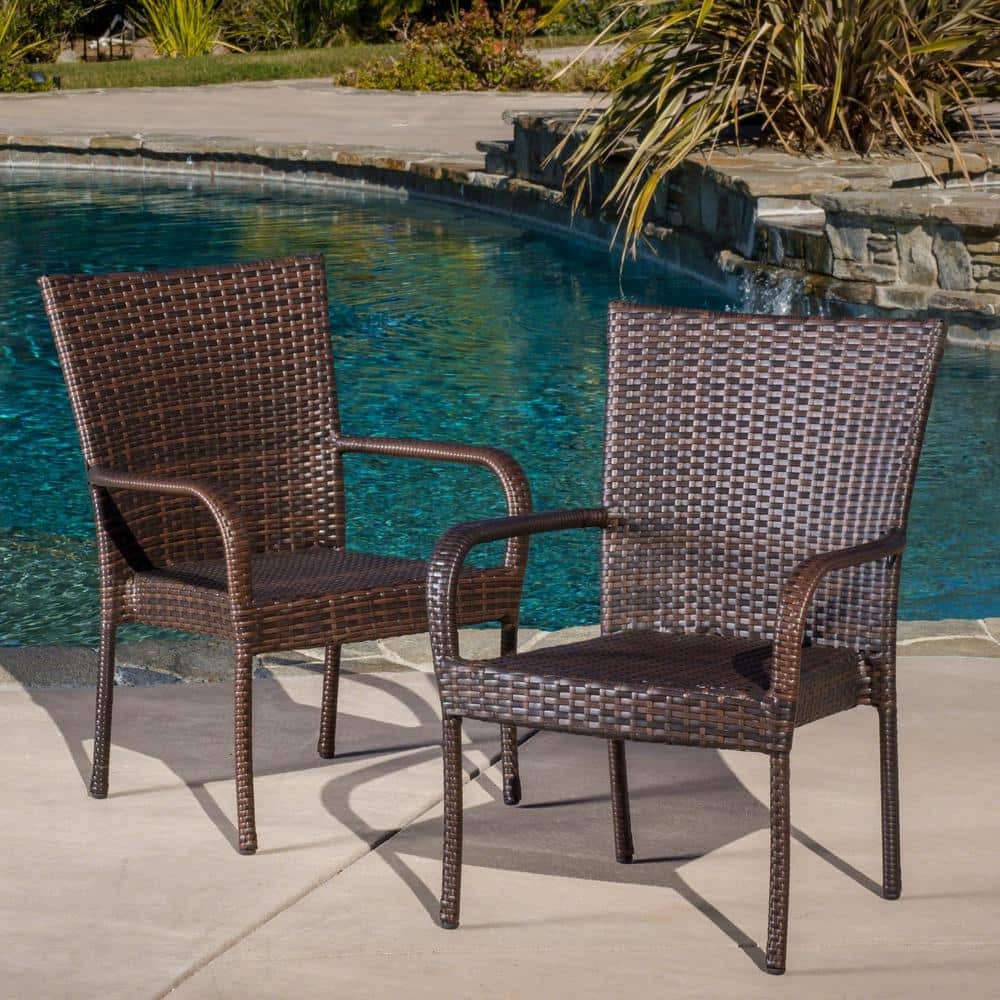 WAYFAIR Noble House - Multi Brown Stackable Faux Rattan Outdoor Patio Dining Chairs (Set Of 2)