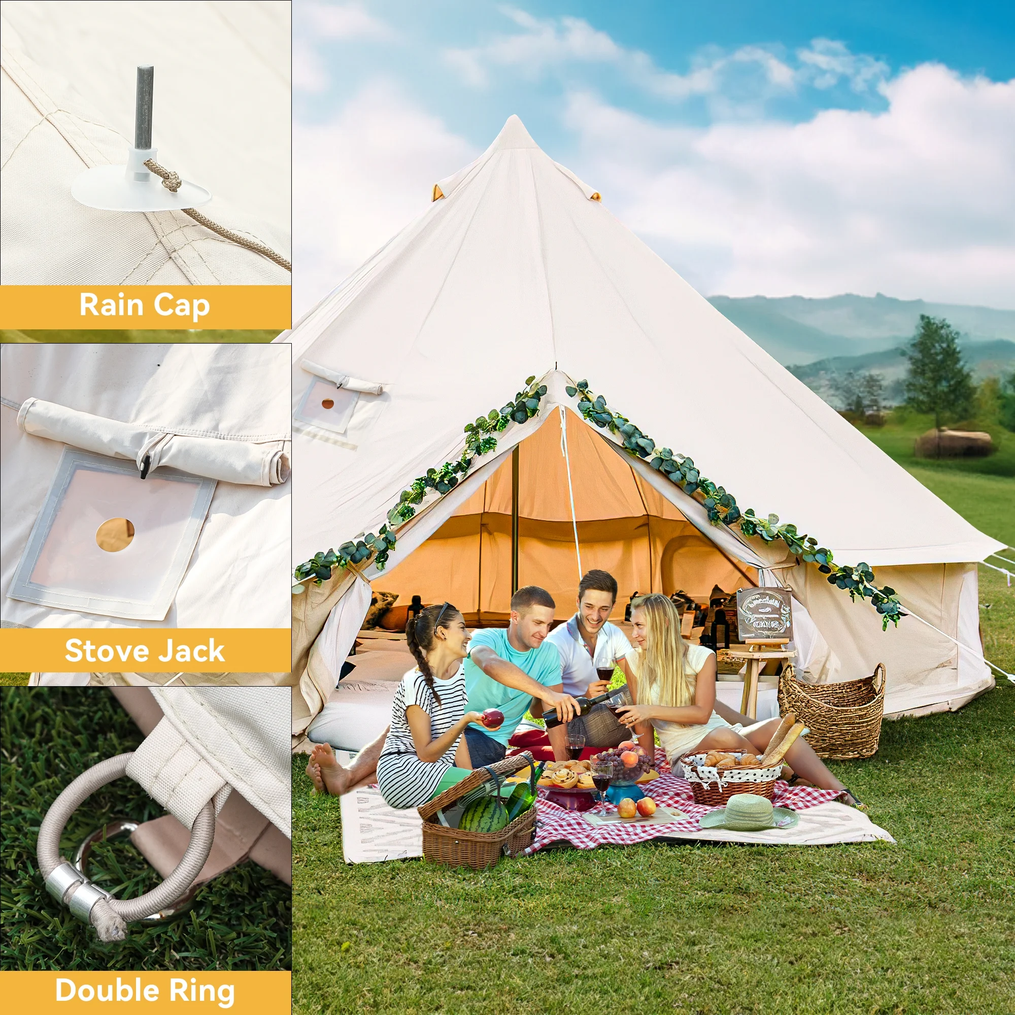 Dextrus Camping Tent with Stove Jacks & Windows for Outdoor Family Party, Camping, Picnic, Barbecue - Image 6