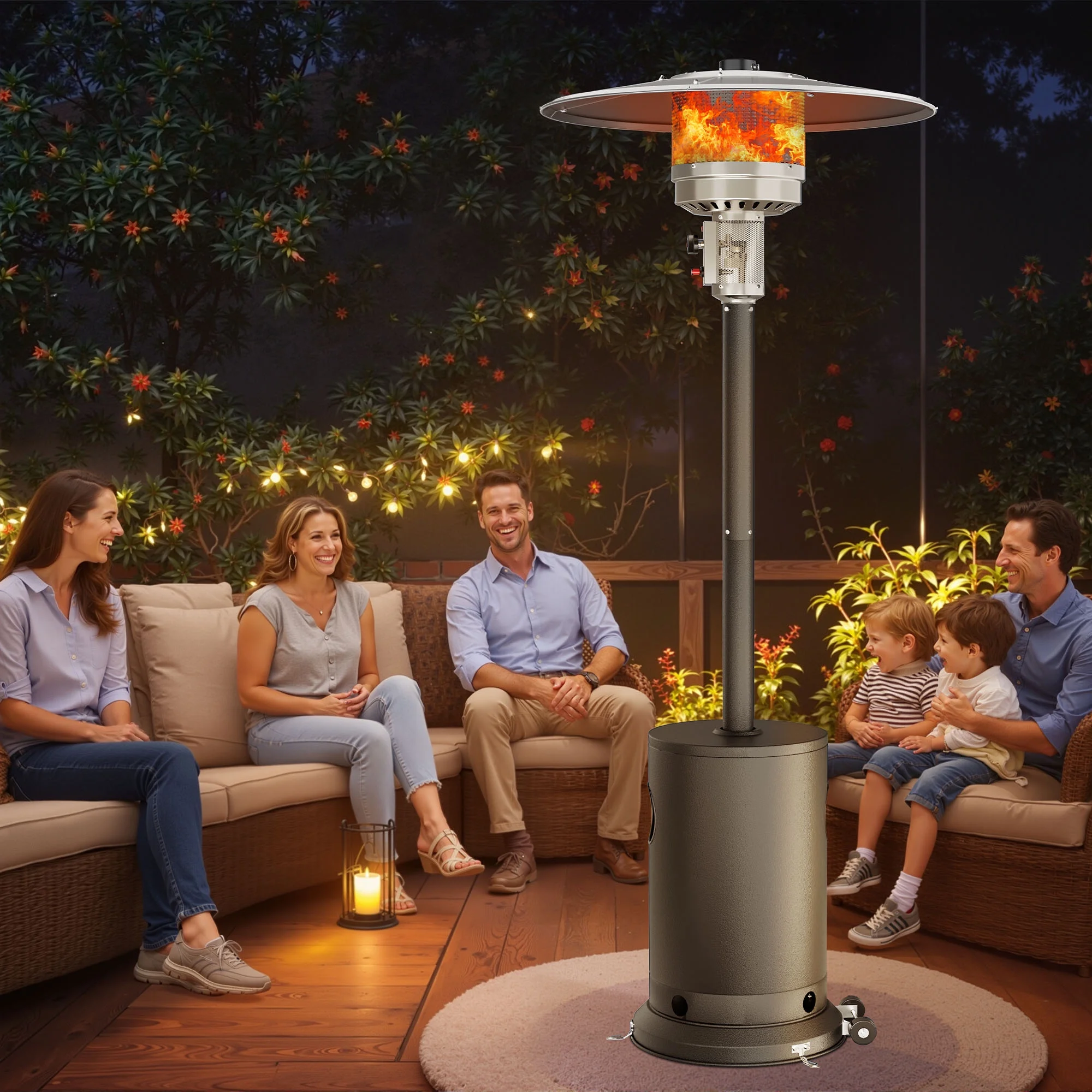 Patio Heater for Outdoor Use, 50,000BTU Propane Heater with Wheels and Adjustable Thermostat, Heavy Duty Stainless Steel Patio Heater, Freestanding Heater for Backyard, Deck, Garden, Silver - Image 11